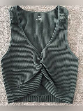 Aerie Olive Green Ribbed Twist Front Crop Top Size Small